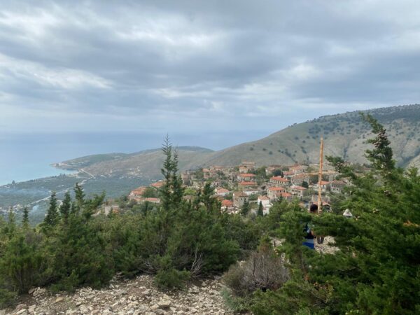 City landscape with trees and buildings, south of Albania