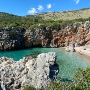 Beach with clear water and rocks, south of Albania.